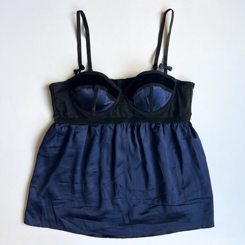 Vintage Bebe Blue Satin Lingerie Babydoll Top